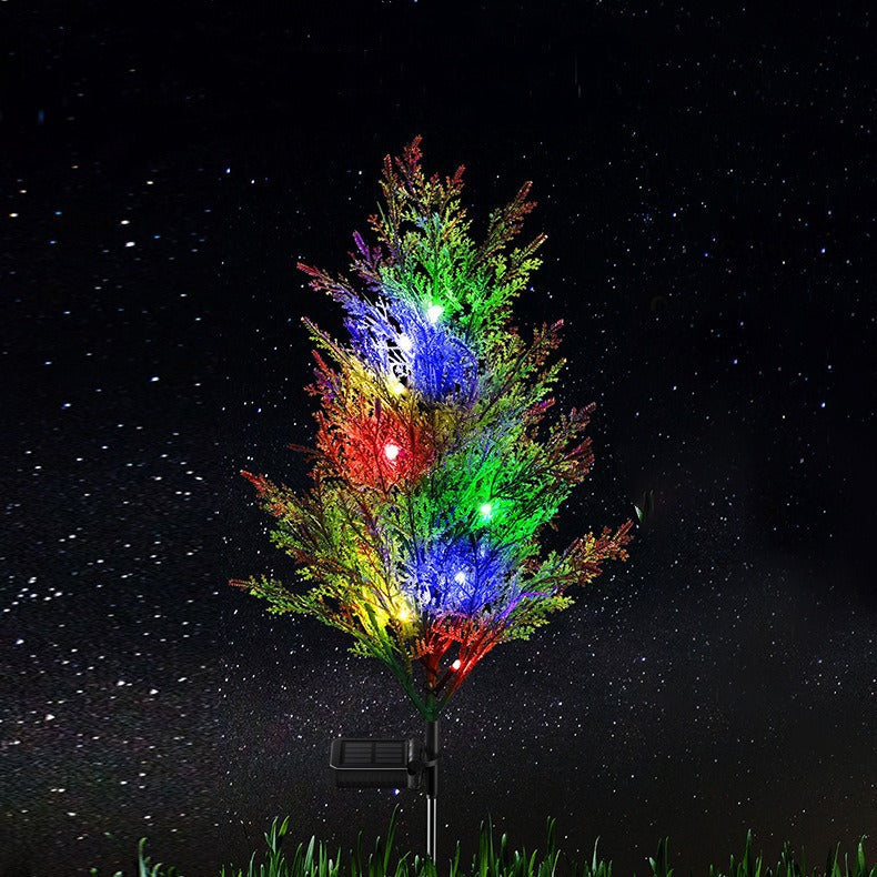 Set of 4 Decorative Solar Thuja Trees with 10 Multicolor LEDs, 70 Branches, 80 cm Height, Automatic Solar Powered Lighting