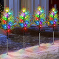 Set of 4 Decorative Solar Thuja Trees with 10 Multicolor LEDs, 70 Branches, 80 cm Height, Automatic Solar Powered Lighting