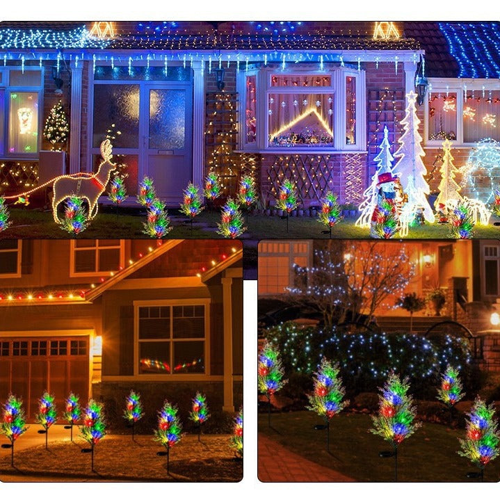 Set 2 x Brazi Tuia Solari Decorativi cu 10 LED-uri Multicolore, 70 Ramuri, Înălțime 80 cm, Iluminare Automată cu Energie Solară