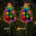 Set 2 x Brazi Tuia Solari Decorativi cu 10 LED-uri Multicolore, 70 Ramuri, Înălțime 80 cm, Iluminare Automată cu Energie Solară