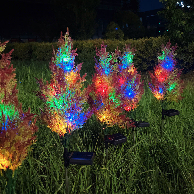 Set 2 x Brazi Tuia Solari Decorativi cu 10 LED-uri Multicolore, 70 Ramuri, Înălțime 80 cm, Iluminare Automată cu Energie Solară