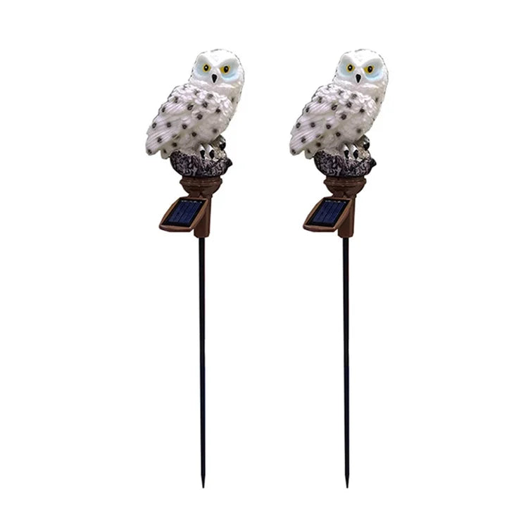 Set 2 Lămpi Solare Bufniță Albă pentru Grădină, Lumină Caldă, Țăruș 45 cm