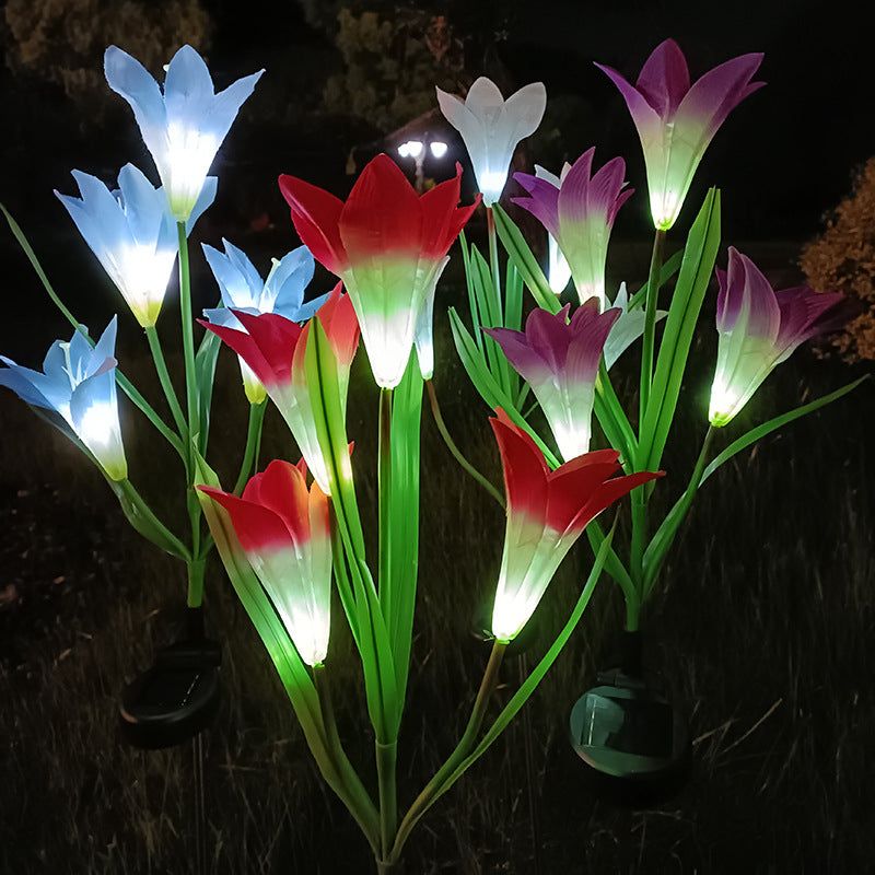 Set 2 Lămpi Solare Decorative Crini, 70cm, IP66, LED cu Senzor de Lumină
