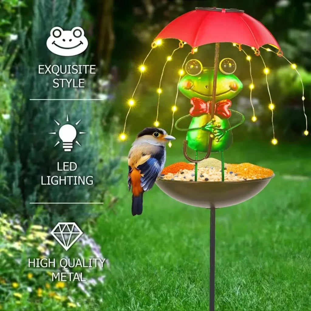 Set 2 Lămpi Solare Decorative cu Hrănitoare pentru Păsări, Model Albinuță sau Broscuță, pentru Grădină