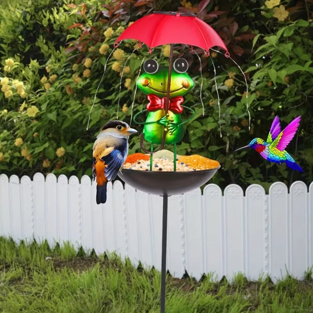 Set 2 Lămpi Solare Decorative cu Hrănitoare pentru Păsări, Model Albinuță sau Broscuță, pentru Grădină
