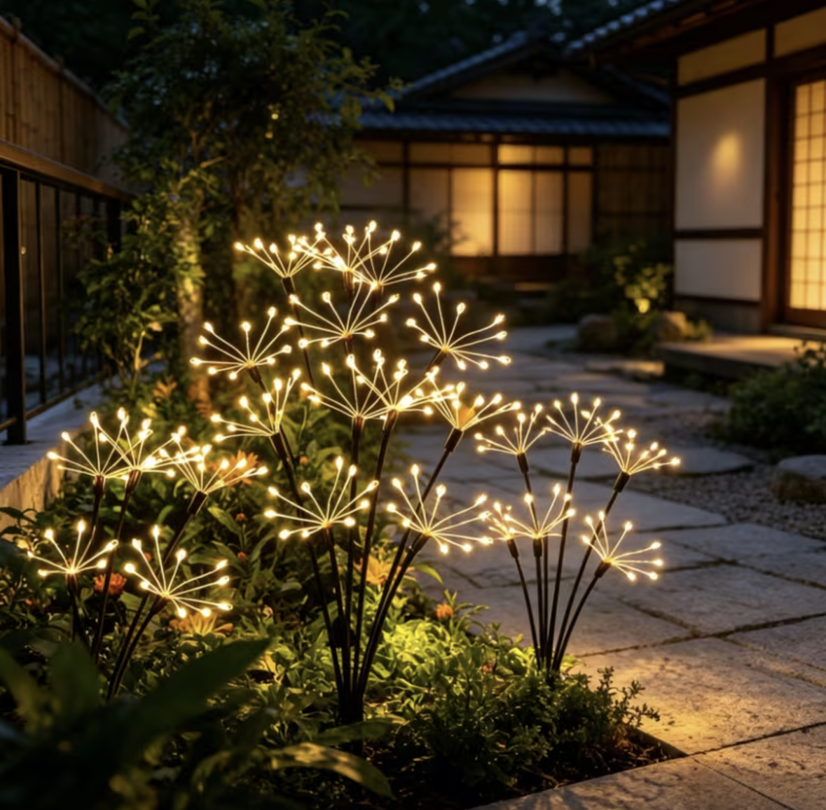 Set 2 Lampi Solare Decorative de Gradina Tip Papadie, 72 cm, 6 Ramuri Flexibile, 60 LED, Lumina Alb Cald