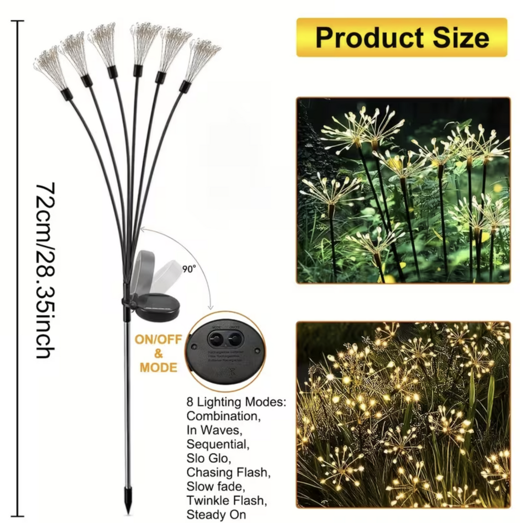 Set 2 Lampi Solare Decorative de Gradina Tip Papadie, 72 cm, 6 Ramuri Flexibile, 60 LED, Lumina Alb Cald