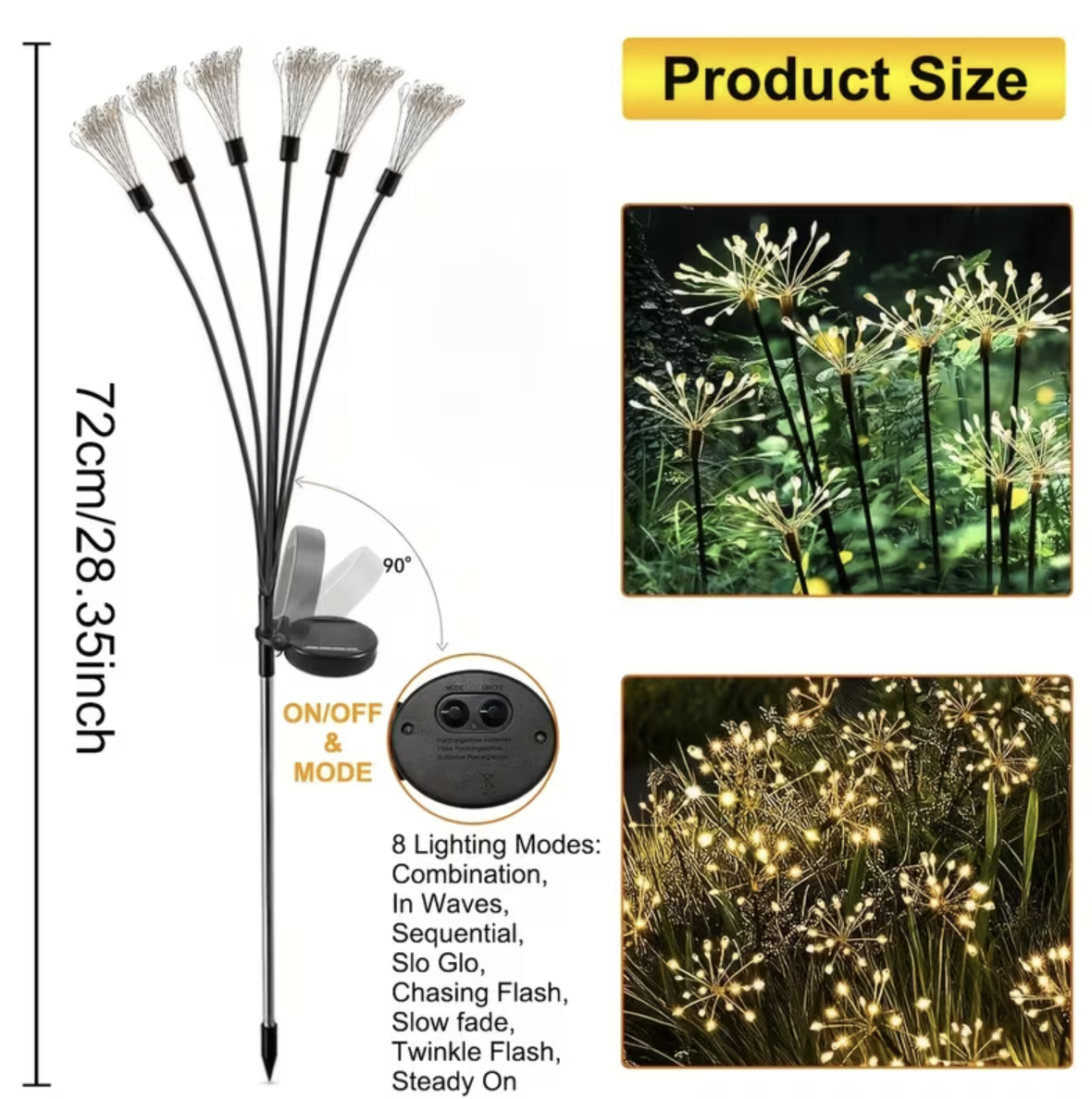 Set 2 Lampi Solare Decorative de Gradina Tip Papadie, 72 cm, 6 Ramuri Flexibile, 60 LED, Lumina Alb Cald