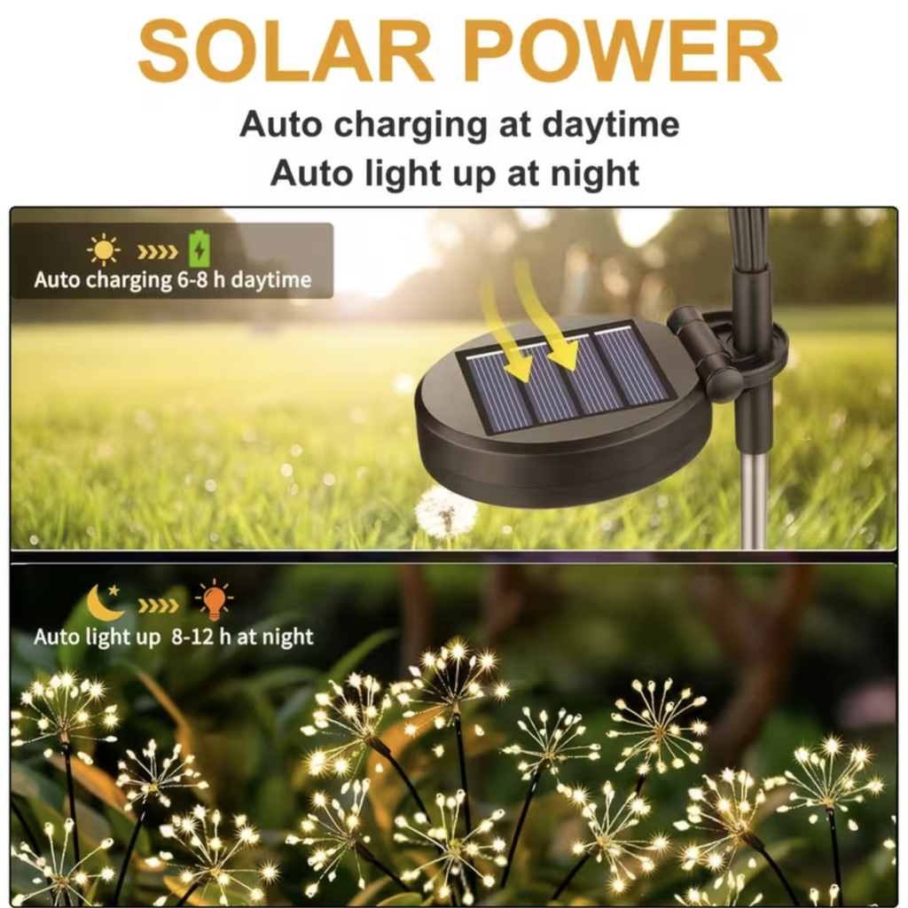 Set 2 Lampi Solare Decorative de Gradina Tip Papadie, 72 cm, 6 Ramuri Flexibile, 60 LED, Lumina Alb Cald