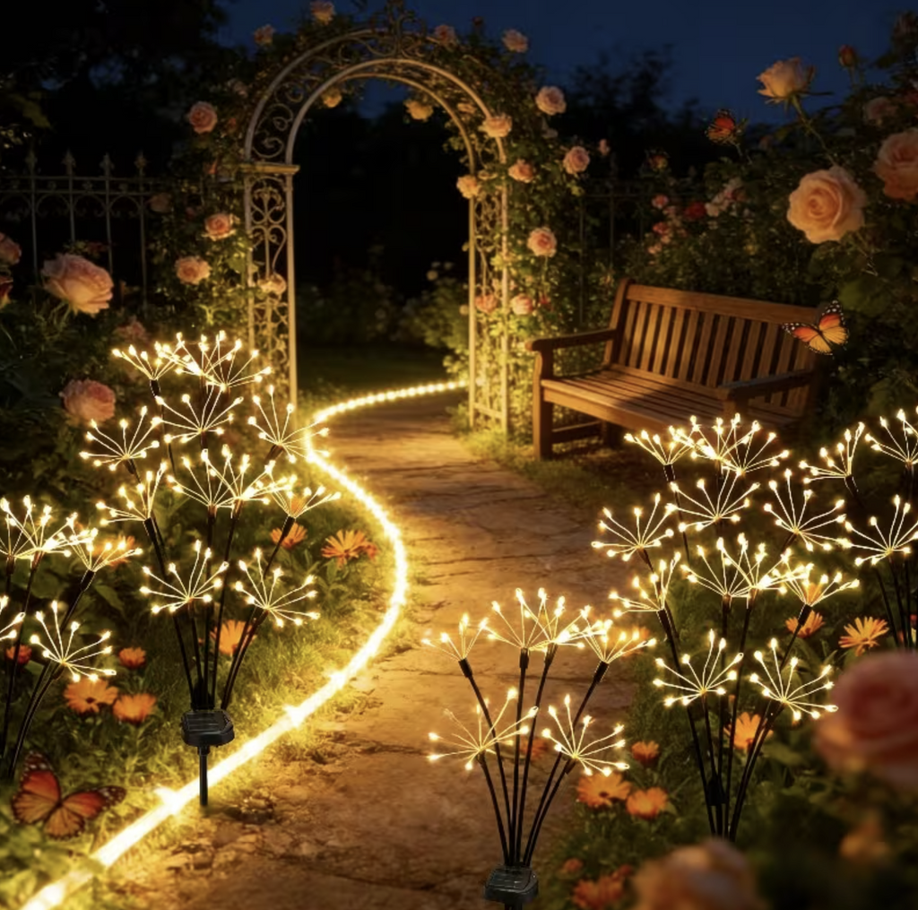 Set 2 Lampi Solare Decorative de Gradina Tip Papadie, 72 cm, 6 Ramuri Flexibile, 60 LED, Lumina Alb Cald