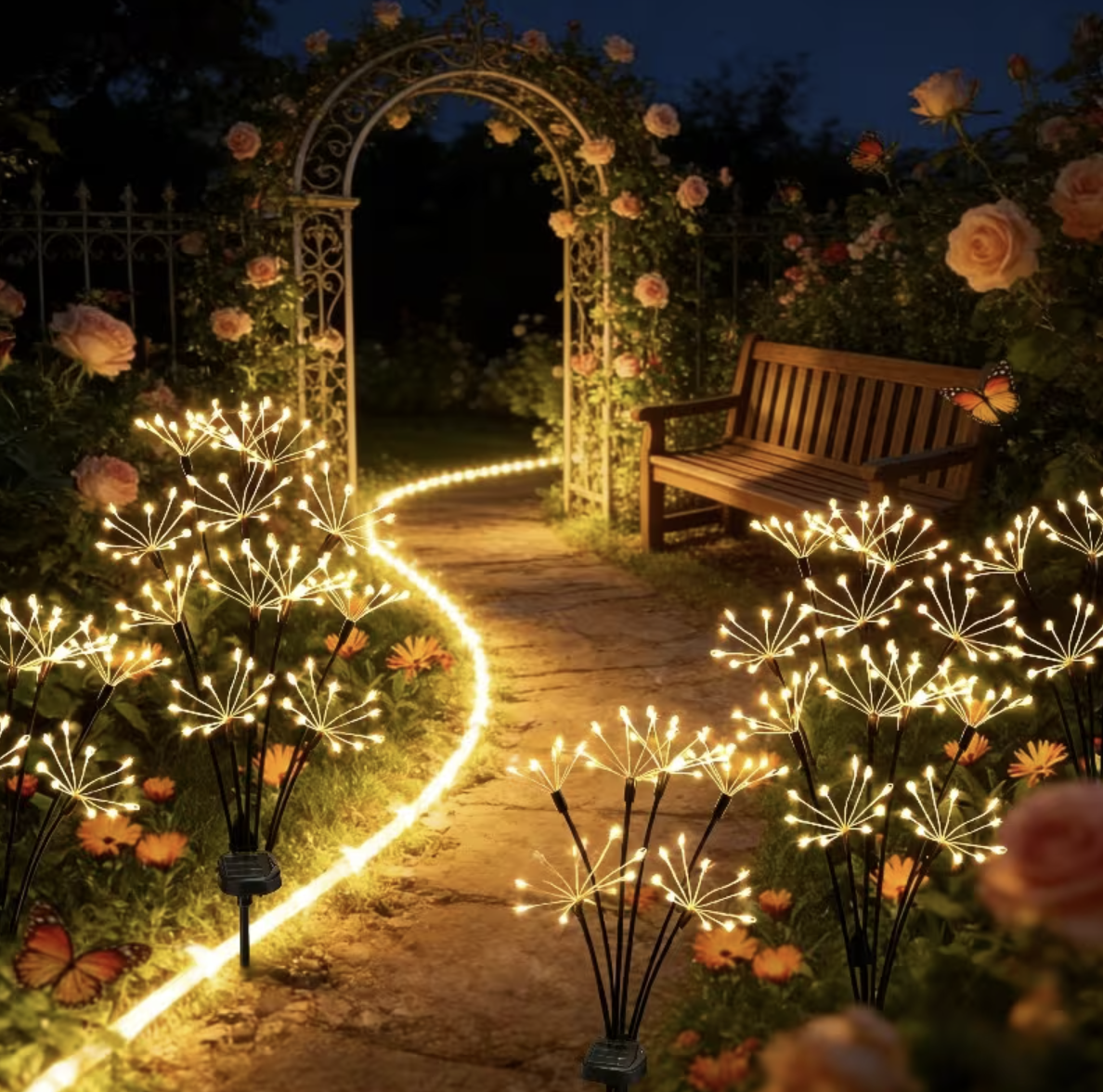 Set 2 Lampi Solare Decorative de Gradina Tip Papadie, 72 cm, 6 Ramuri Flexibile, 60 LED, Lumina Alb Cald