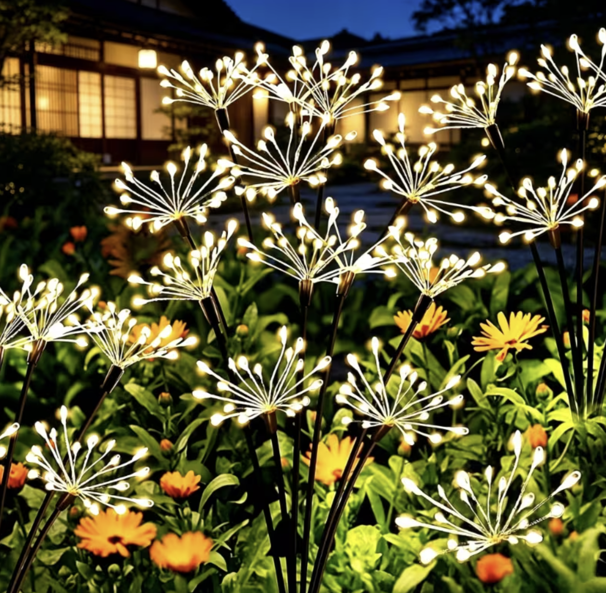 Set 2 Lampi Solare Decorative de Gradina Tip Papadie, 72 cm, 6 Ramuri Flexibile, 60 LED, Lumina Alb Cald
