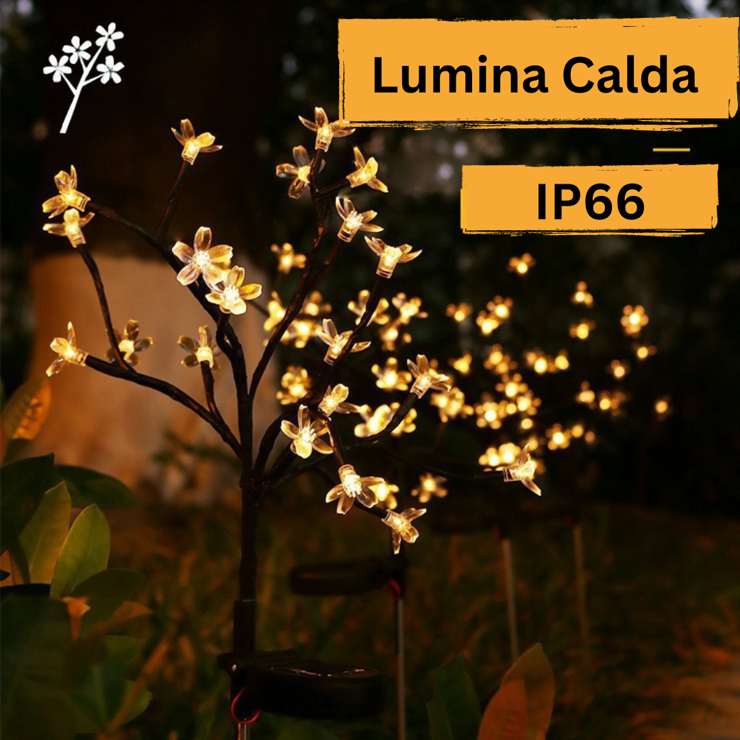 Set 4 Lumini Solare Decorative Ramură cu Flori LED, 65cm, IP66