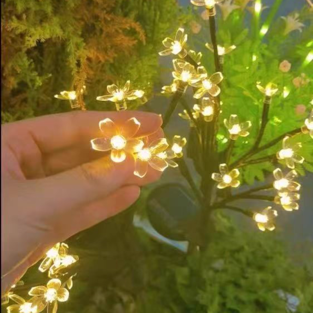 Set 2 Lămpi Solare Decorative Ramură cu Flori LED, 65cm, IP66