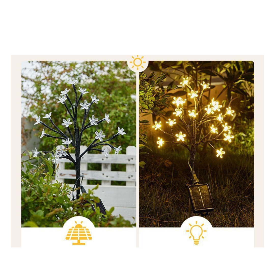 Set 4 Lumini Solare Decorative Ramură cu Flori LED, 65cm, IP66