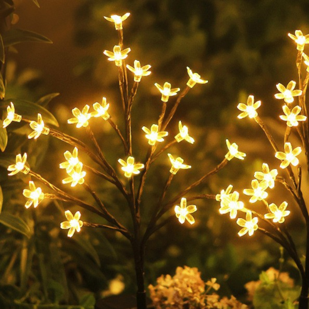 Set 2 Lămpi Solare Decorative Ramură cu Flori LED, 65cm, IP66