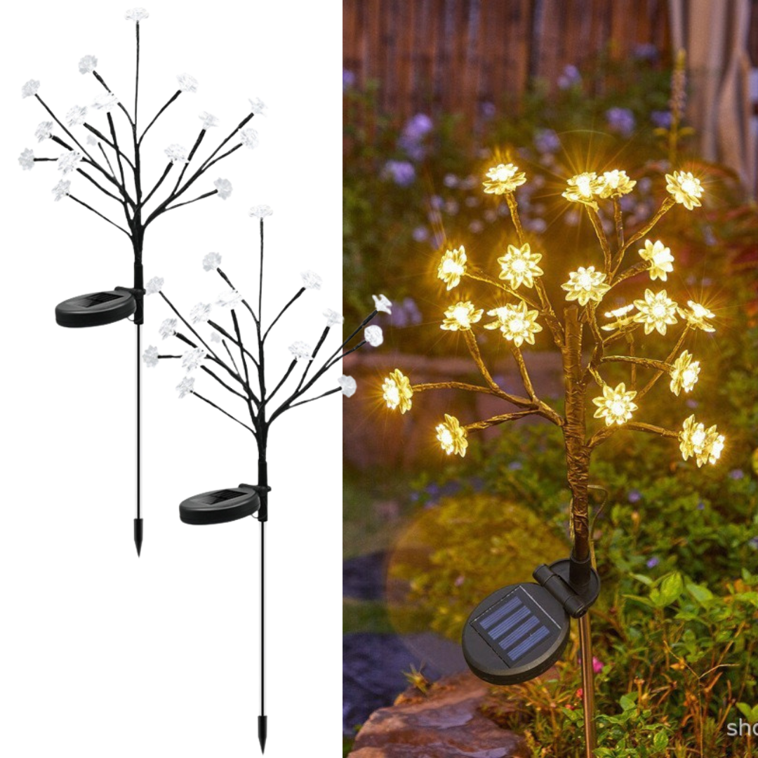 Set 2 Lămpi Solare Decorative Ramură cu Flori LED, 65cm, IP66