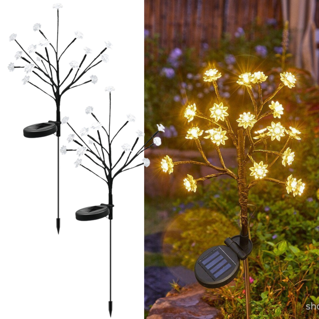 Set 4 Lumini Solare Decorative Ramură cu Flori LED, 65cm, IP66