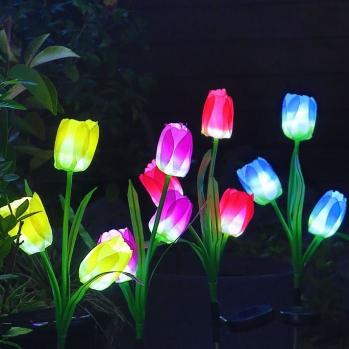 Set 4 Lămpi Solare Lalele Decorative, 70cm, IP66, LED cu Senzor Lumină