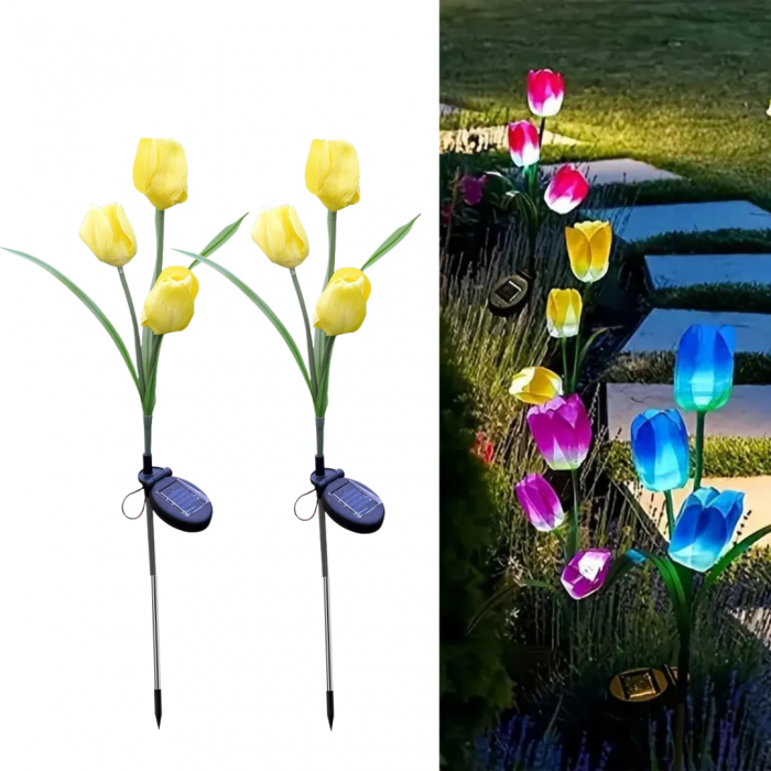 Set 4 Lămpi Solare Lalele Decorative, 70cm, IP66, LED cu Senzor Lumină