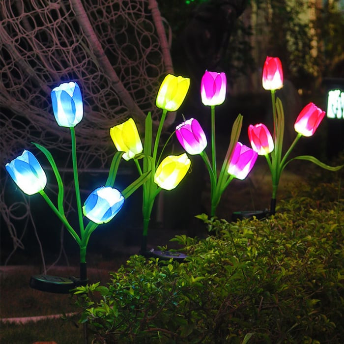 Set 4 Lămpi Solare Lalele Decorative, 70cm, IP66, LED cu Senzor Lumină