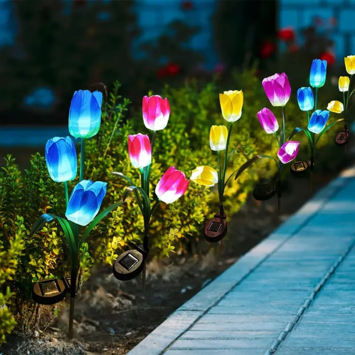 Set 4 Lămpi Solare Lalele Decorative, 70cm, IP66, LED cu Senzor Lumină