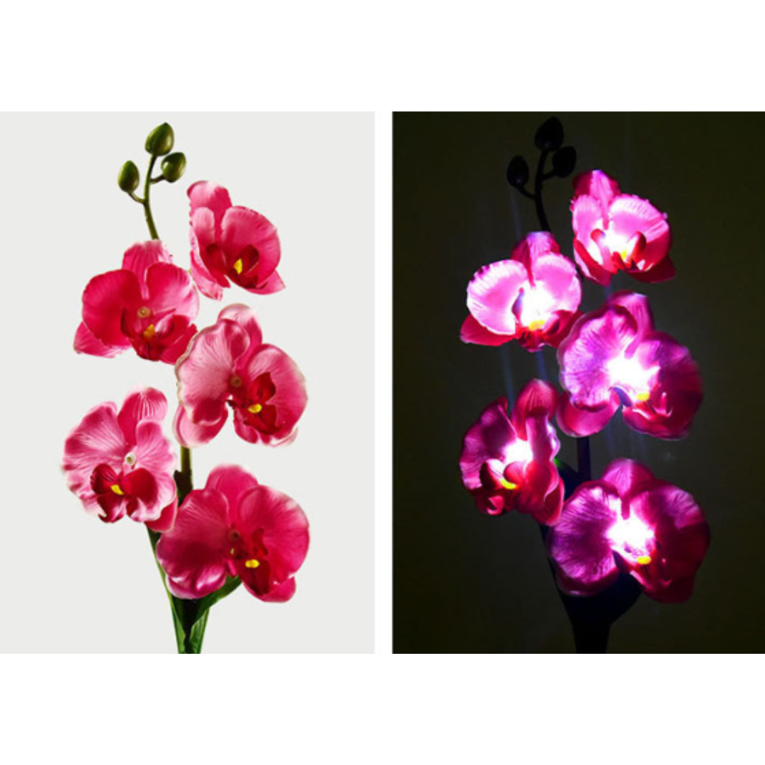 Set 2 x Lămpi Solare Orhidee cu LED – Decor Romantic pentru Grădină, Țăruș și Panou Solar