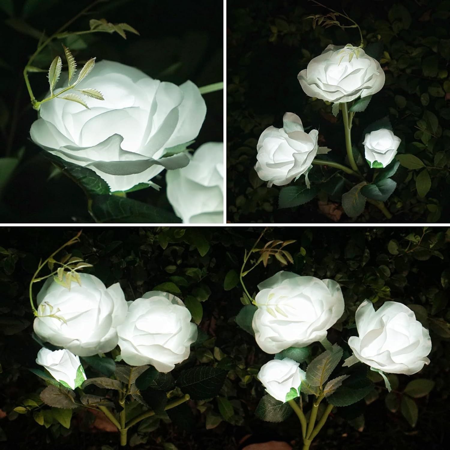 Set 4 x Lămpi Solare Trandafir cu 3 Flori LED – Decor Elegant de Grădină, Țăruș și Panou Solar