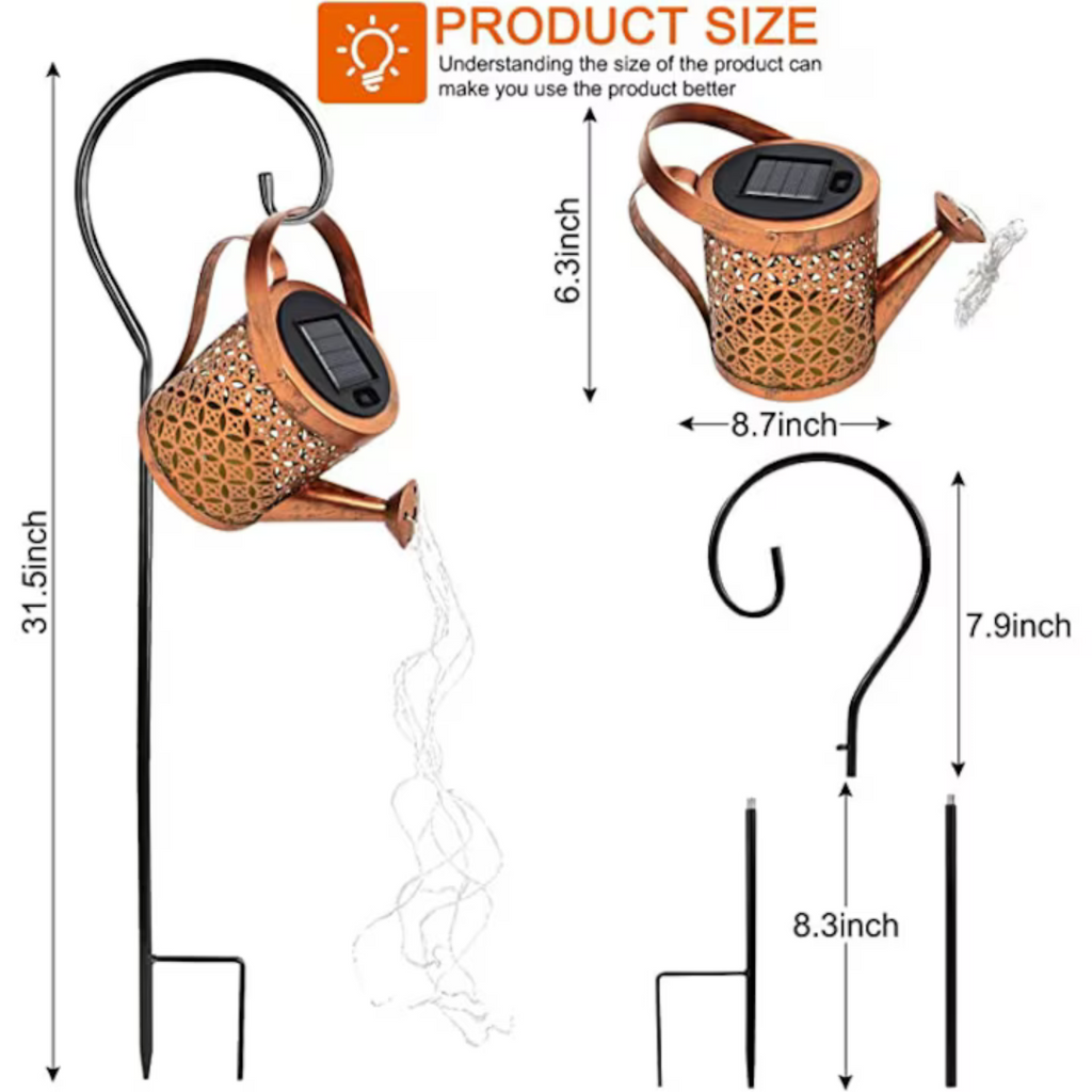 Set 2x LED Solar Watering Can String Lights, Forged Iron, Retro Design, Warm Light Projection, IP65, 80 cm