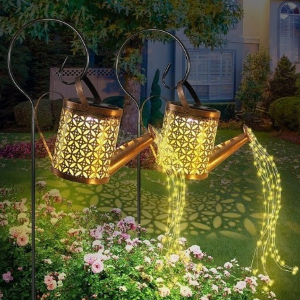 Set 2x LED Solar Watering Can String Lights, Forged Iron, Retro Design, Warm Light Projection, IP65, 80 cm