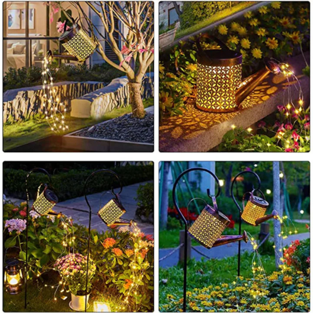 Set 2x LED Solar Watering Can String Lights, Forged Iron, Retro Design, Warm Light Projection, IP65, 80 cm