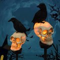 Set 2 sau 4 Lămpi Solare Halloween cu Craniu și Cioară, Decorațiuni pentru Grădină și Curte