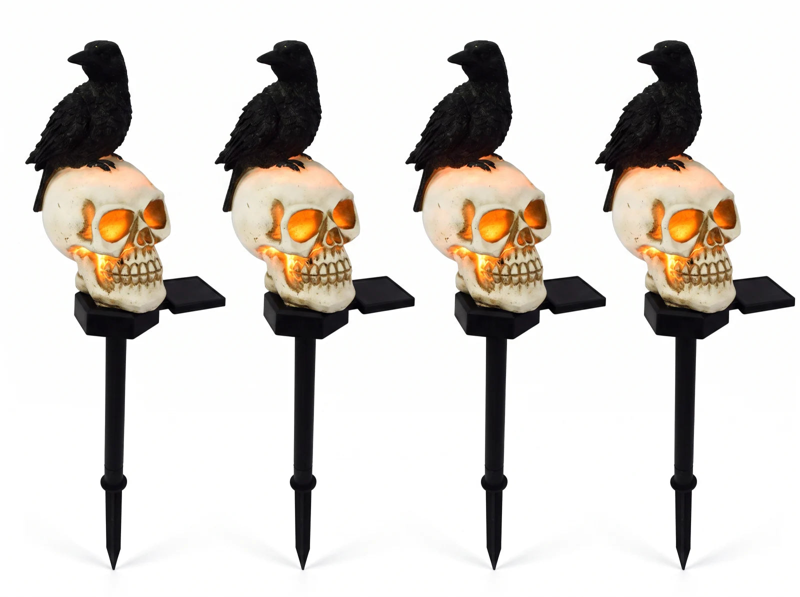 Set 2 sau 4 Lămpi Solare Halloween cu Craniu și Cioară, Decorațiuni pentru Grădină și Curte
