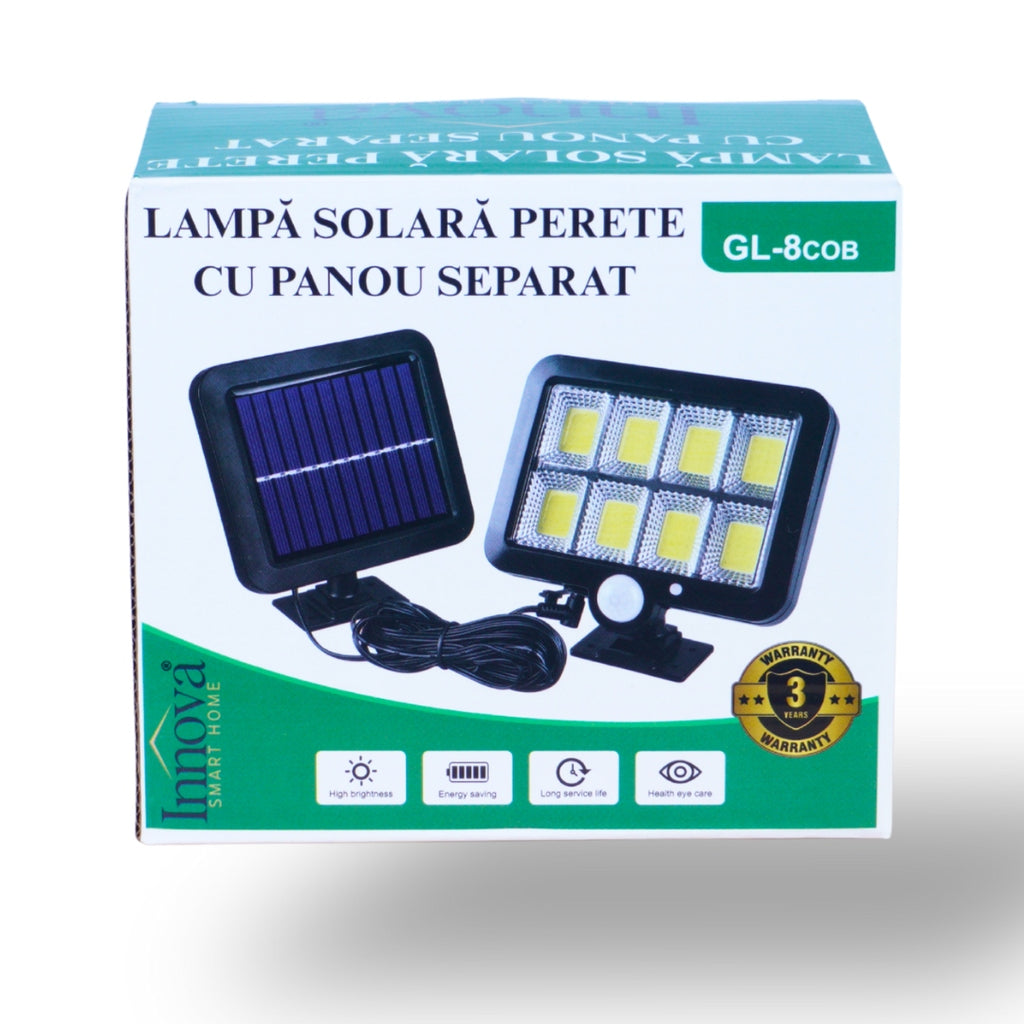 Set 4x Solar Lamps T9 INNOVA Smart Home, 160 COB LEDs, 8 Quadrants, Motion Sensor, Detachable Panel, IP66 + Remote Control, Gift + 3 Year Warranty