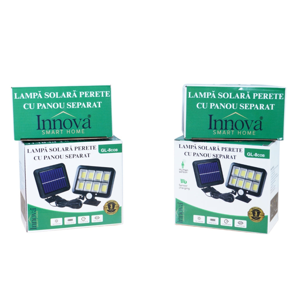 Set 4x Solar Lamps T9 INNOVA Smart Home, 160 COB LEDs, 8 Quadrants, Motion Sensor, Detachable Panel, IP66 + Remote Control, Gift + 3 Year Warranty